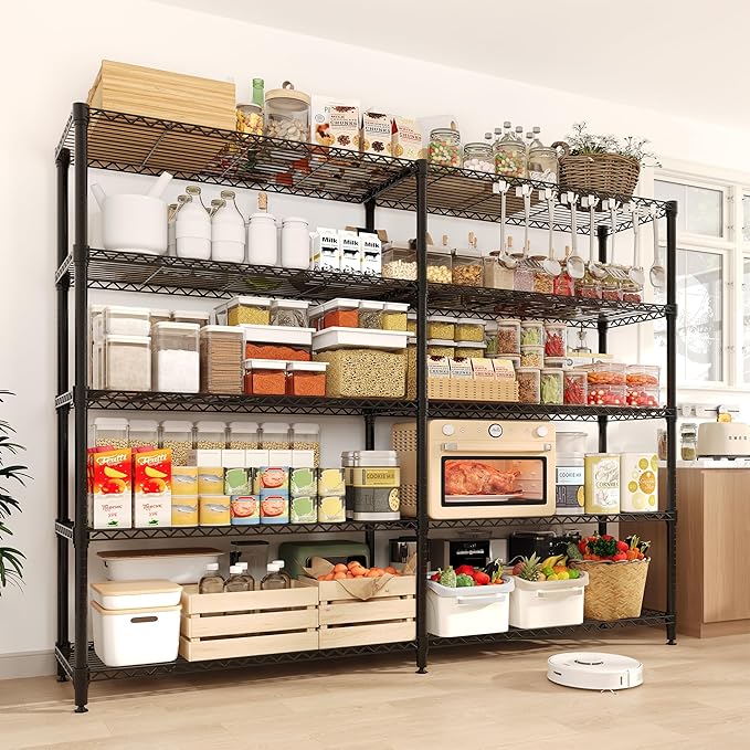 GarveeLife 70" H Storage Shelves L-Shaped 1325 LBS Heavy Duty Metal Shelving 5-Tier Wire Shelving for Corner Storage Rack Adjustable Pantry Shelf for Kitchen Pantry, 70.8" H x 70.5" W x 15.8" D