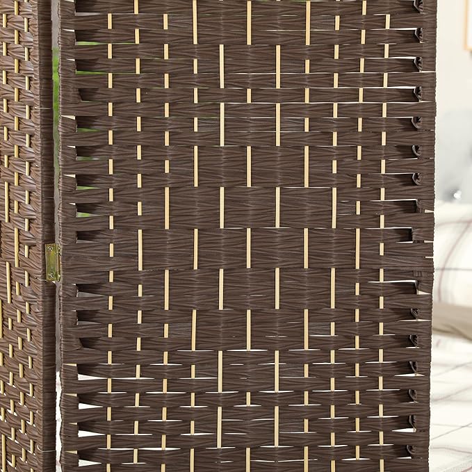 HOMCOM 4 Panel Room Divider, 6' Tall Folding Privacy Screen, Woven Freestanding Wall Partition for Home Office, Bedroom, Brown