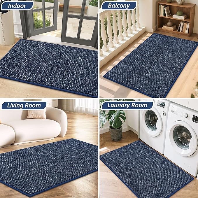BEQHAUSE Dirt Trapper Door Mat 20" x 32", Non-Slip Washable Doormats Entrance Mat, Dirt Resistant and Absorbent Welcome Mat, Low Profile Floor Mats for Front Back Door and Entryway, Blue