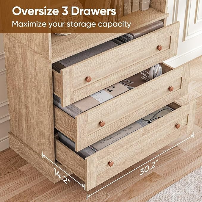 Vyre 71" Tall Farmhouse Kitchen Pantry, Set of 4 Large Storage Cabinets with 3 Drawers, Adjustable Shelves, Wood Versatile Hutch Cabinet for Dining Room, Living Room, Brown