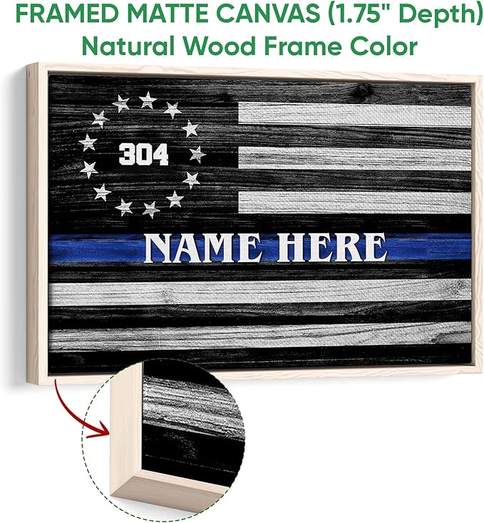 Personalized Police Poster & Framed Canvas, Thin Blue Line Flag Home Office Decor, Custom Name Bedroom Living Room Aesthetic Wall Art Gift For Policeman, Law Enforcement