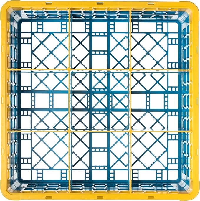 CFS RG9-2C411 OptiClean 9 Compartment Glass Rack with 2 Extenders, 7.12", Polypropylene, Yellow/CFS Blue