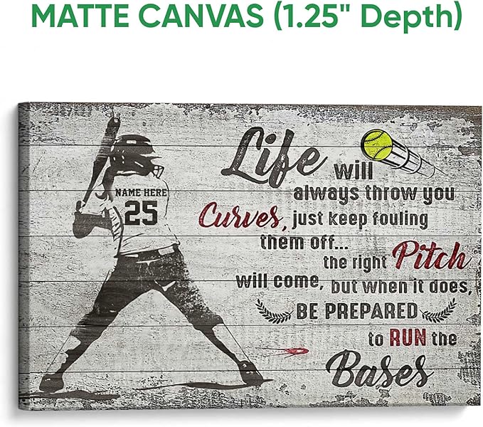 Personalized Softball Poster & Framed Canvas, Run The Bases Home Office Decor, Custom Name Number Bedroom Living Room Aesthetic Wall Art Gift For Girl, Daughter