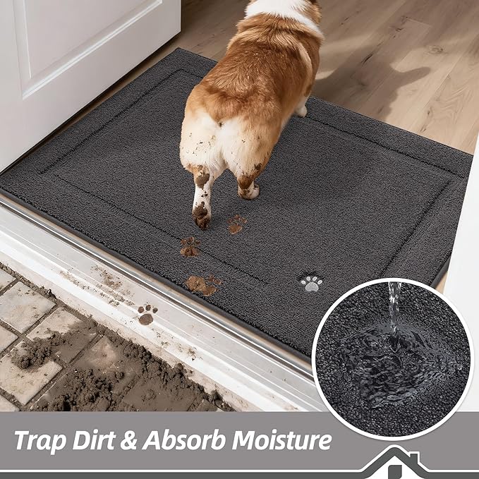BEQHAUSE Dog Door Mat for Muddy Paws 36"x60" Dirt Trapper Absorbent Doormat Non Slip Entryway Rugs Washable Stain Resistant Welcome Floor Mat Soft Low-Profile for Front Back Door, Dark Grey
