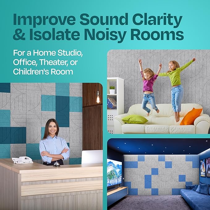 Acoustic Panels 12-Pack Soundproof Wall Panels 12"x12"x0.4" Decorative Sound Dampening for Your Home, Office, Studio, Bedroom & More with Unique ModuArc Carving [Smoky White]
