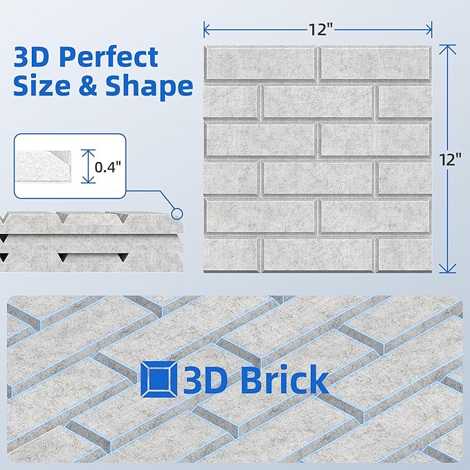 20 Pack Acoustic Panels with Self Adhesive, 12" X 12" X 0.4" High Density Sound Proof Foam Panels for Walls, Soundproof Wall Panel, Brick Sound Absorbing Panel for Home Studio Office Decor - Gray