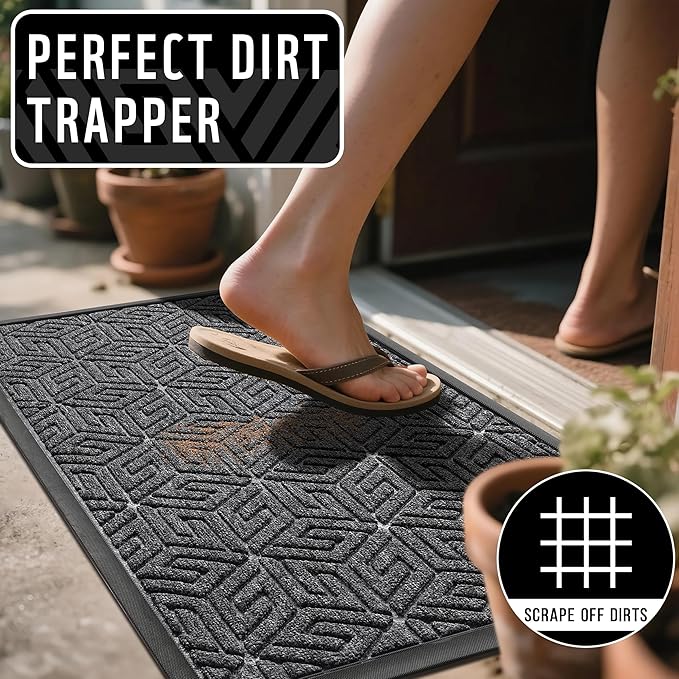 Yimobra Doormat Outdoor Entrance 29.5x17, All-Weather Waterproof Outdoor Mats for Front Door, Non Slip Welcome Door Mat for Patio Proch Outside Entryway Indoor, Mix Grey