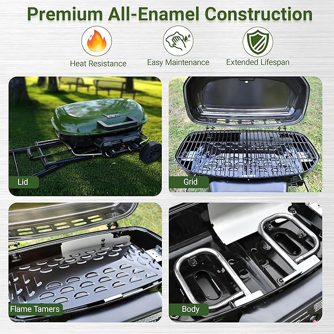 Brand-Man Propane Gas Grill, Portable Standup Grill with Folding Cart & Push-Button Ignition, Ideal for Camping, Tailgating, BBQ, Backyard, Patio & More