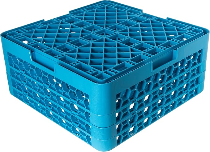 Carlisle FoodService Products RG9-314 OptiClean 9 Compartment Glass Rack with 3 Extenders, 8.72", Blue, Polypropylene, Blue