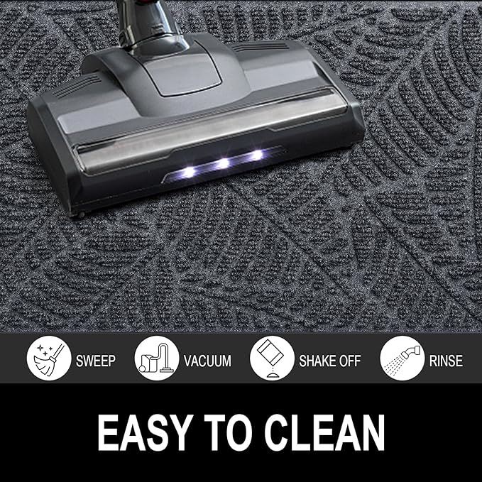 Colorxy Waterproof Doormat, Sturdy Natural Rubber Front Indoor Mat, Non Slip Low Profile Indoor Outdoor Door Mats, Stain and Fade Resistant Floor Mat, Easy Clean Patio Entrance Mat, 71''x47'', Grey