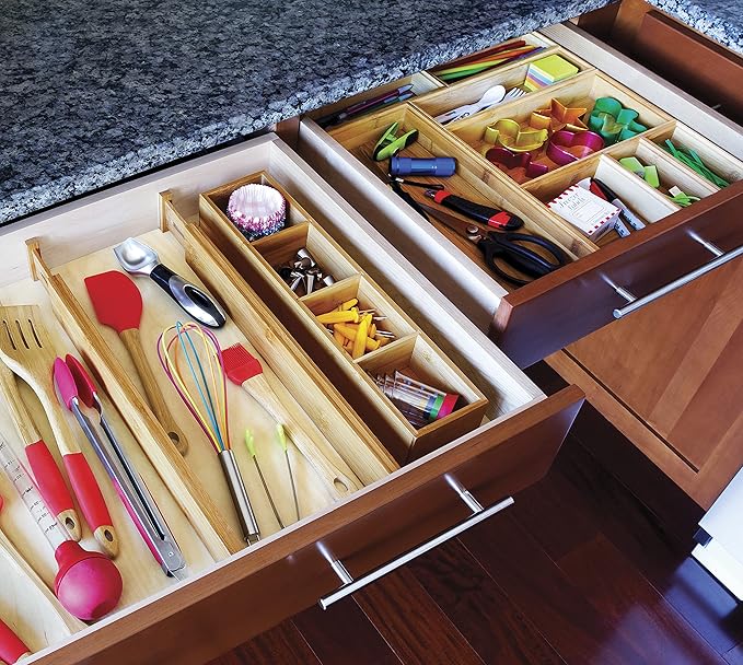 Lipper International Bamboo Kitchen Drawer Dividers, Set of 2
