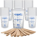 TCP Global 10 oz. (300ml) Graduated Plastic Mixing Cups - Box of 50 with 50 Mixing Sticks - Disposable Plastic Measuring Cups for Liquids, Paints, Resin, Epoxy, Art, Kitchen - Ratios 2-1, 3-1, 4-1 ML