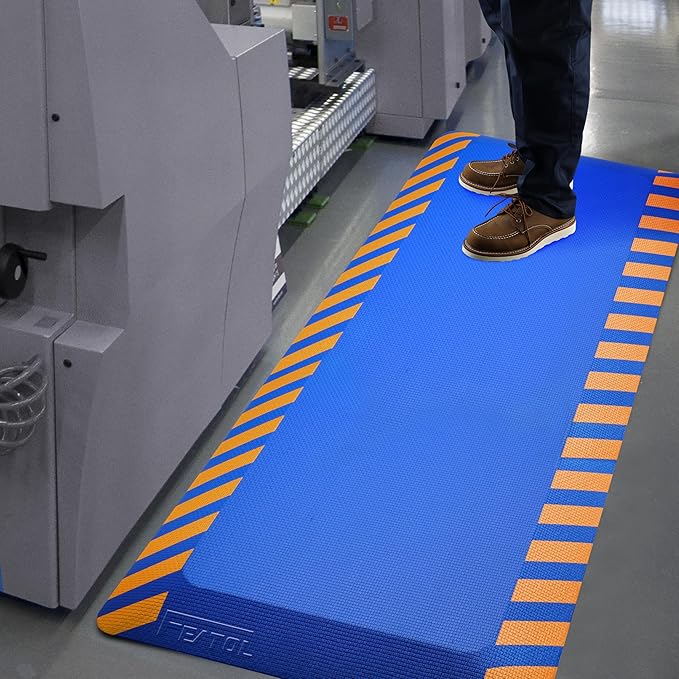 FEATOL Anti Fatigue Mat Industrial, Ergonomic Standing Floor Mat for Work for Stand -Safety Support for Leg & Back Pain(Blue with Yellow Border, 20" x 59", 1PC)