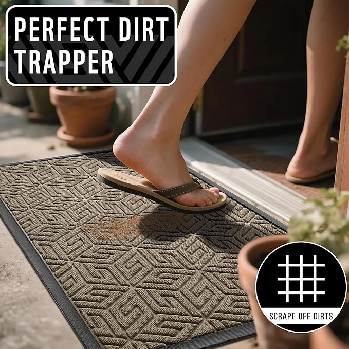 Yimobra Large Door Mat 47x24, All-Weather Waterproof Outdoor Mats for Front Door, Non Slip Rubber Doormat for Patio Proch Outside Entryway Indoor, Pale Khaki