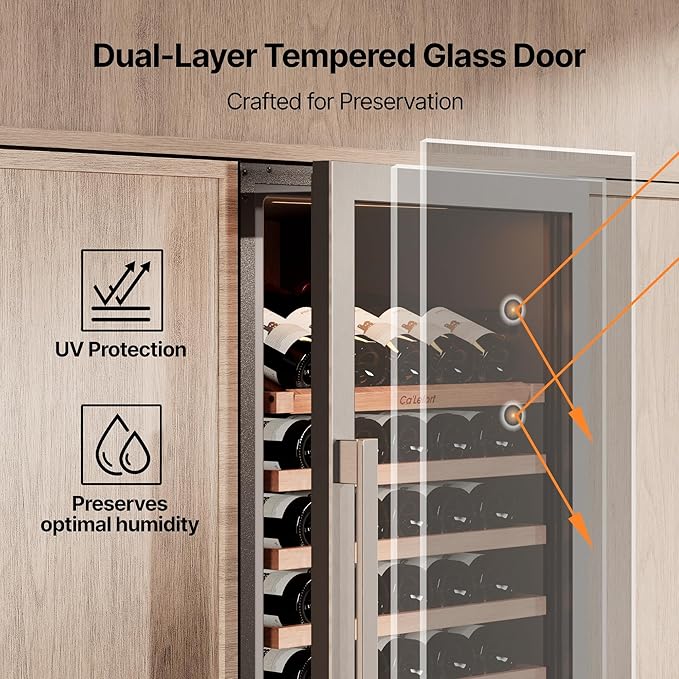 Ca'Lefort 24 Inch Wine Fridge - 155 Bottle Dual Zone Wine Cooler with Glass Door, 40-65°F Quiet Wine Refrigerator with Bottom Drawer 3 LED Light Built-in for Home/Bar/Kitchen Right-Hinged Door