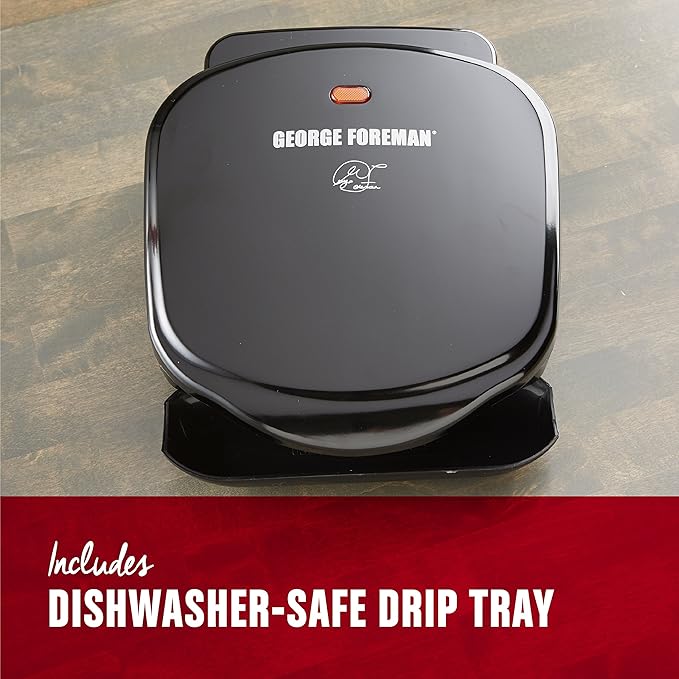 George Foreman 2-Serving Classic Plate Electric Indoor Grill and Panini Press, Black, Small Compact Size, GR10B