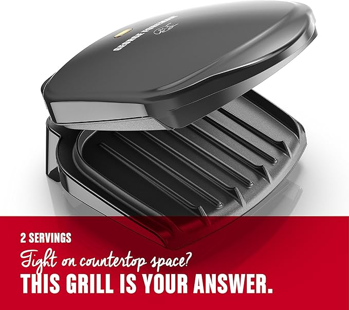 George Foreman 2-Serving Classic Plate Electric Indoor Grill and Panini Press, Black, Small Compact Size, GR10B