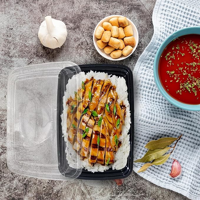 Ruthy's Outlet Meal Prep Containers W/Lids -Square Food Storage – BPA-Free| Stackable | Microwave | Freezer & Dishwasher Safe | Reusable Lunch Bento Box Portion Control & Planning (15 Pack, 32 oz)