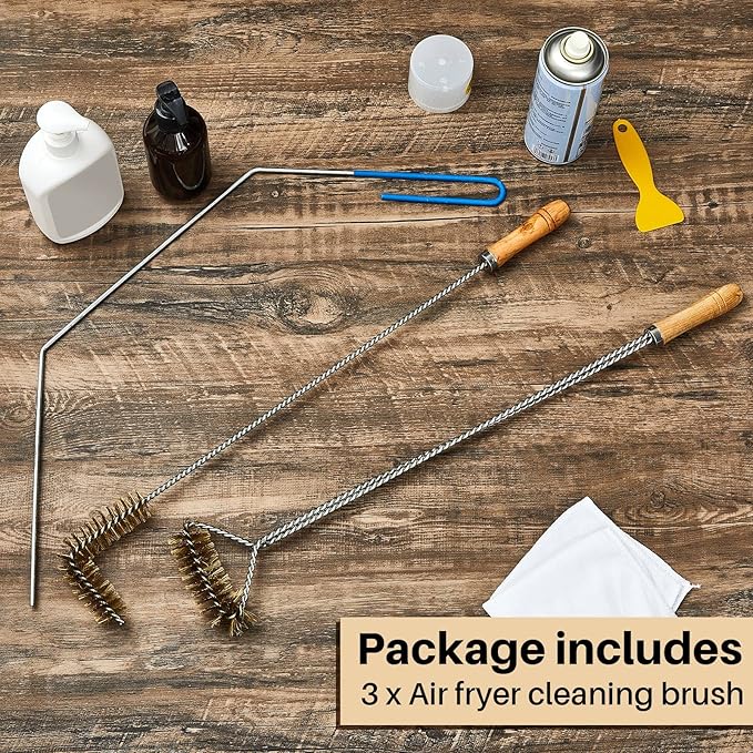 Nuenen 3 Pieces Fryer Cleaning Tools Including L Shaped Fryer Cleaning Brush, Deep Cleanout Rod and Long Handle Basket Brush, Good to 750f for Restaurant Accessories