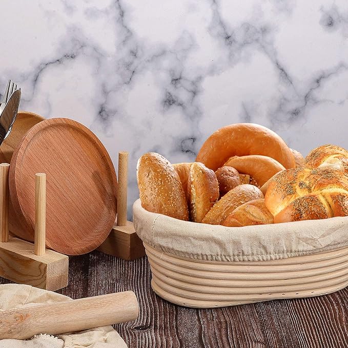 Boao 6 Pieces Bread Banneton Proofing Basket Liner Cloth Cover Natural Rattan Baking Dough Banneton Proofing Sourdough Basket Cloth Liner Bread Baking Supplies(Oval, 10 Inch)