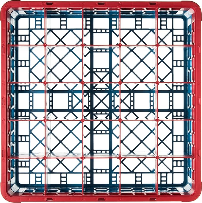 CFS OptiClean 25-Compartment Glass Rack with 1 Extender Red