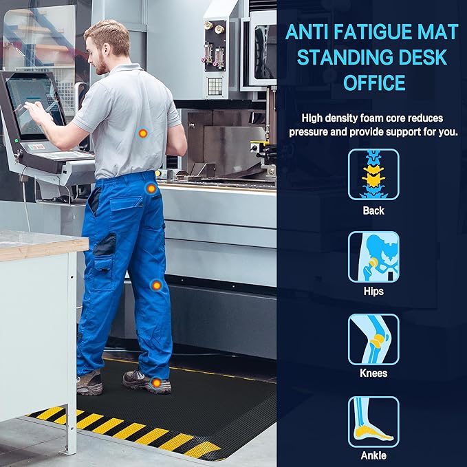 FEATOL Anti Fatigue Mat Industrial, Ergonomic Standing Floor Mat for Work for Stand -Safety Support for Leg & Back Pain(Yellow Border, 20" x 59", 1PC)