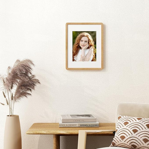 11x14 Picture Frame, Solid Oak Wood Frame 11 x 14 for Wall, Rustic Wooden Frames 11 by 14 with Tempered Glass, 11x14 Frame with Mat for 8x10, Home Decor Photo Frames 11"x14", Natural Oak Color, 1 Pack