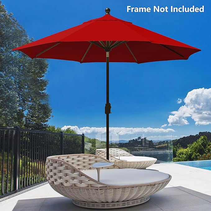 EliteShade USA 9FT Patio Umbrella Replacement Covers 8 Ribs Market Umbrella Canopy Cover (CANOPY ONLY) (Red)