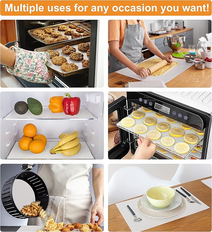 Silicone Baking Mat Roll - Best German Silicone - Non-slip Silicone Pastry Mat, Non-Stick Reusable Air Fryer Linner, Counter Mat, Oven Liner, Freeze Dryer Mat - 16IN x 8FT