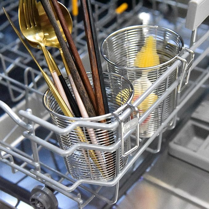 Donxote 2-Piece Stainless Steel Dishwasher Cutlery Basket Set, Utensil Drying Rack & Kitchen Organizer for Cleaning, Drying, and Storing Small Items like Chopsticks, Straws, and Baby Pacifiers
