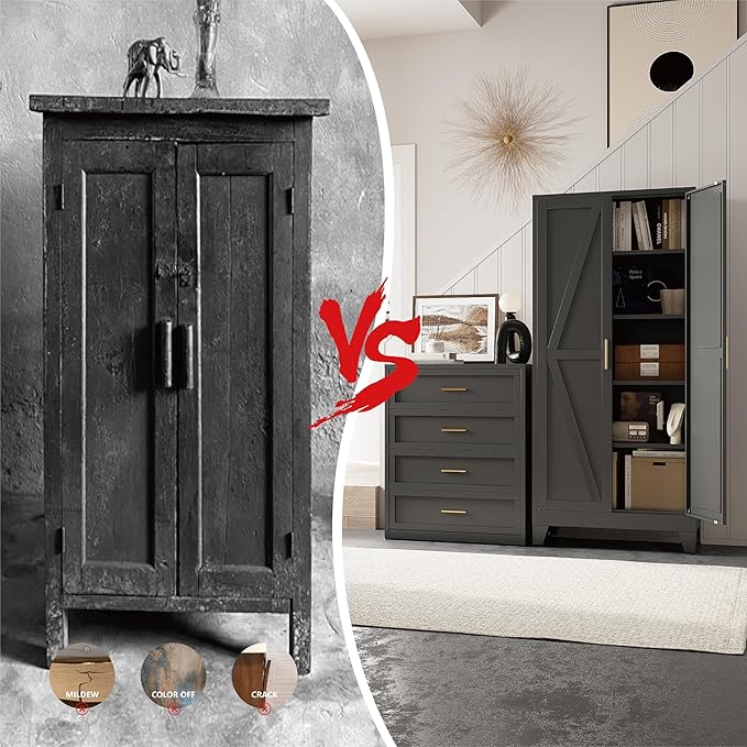 71" Tall Pantry Cabinet, White Metal Pantry Storage Cabinet, Kitchen Pantry Storage Cabinets with 2 Door and 4 Adjustable Shelves (Black, 71" H)