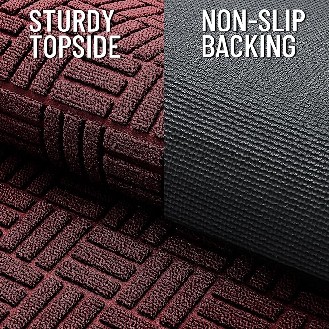 OLANLY Front Door Mat Outside Entrance 71x23, Absorbent, Heavy Duty Sturdy Natural Rubber Doormat Indoor Outdoor, Non-Slip, Stain and Fade Resistant, Low Profile Floor Mat for Entryway, Burgundy