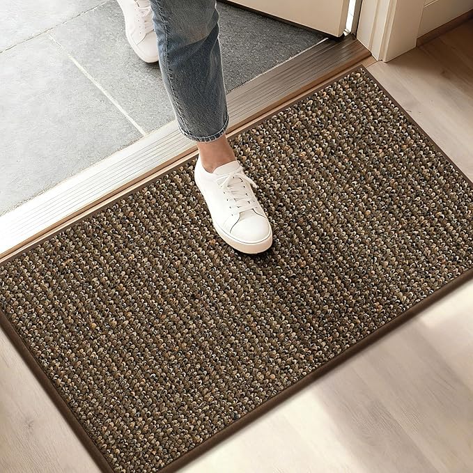 BEQHAUSE Dirt Trapper Door Mat 17" x 30", Non-Slip Doormats (Rolled-Up NO Creases) Washable Entryway Rugs, Dirt Resist and Absorbent Welcome Mat, Low Profile Floor Mats for Front Back Door, Brown