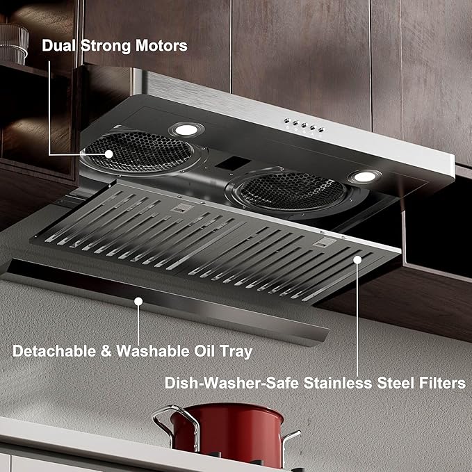Range Hood 30inch Under Cabinet, 900CFM Kitchen Vent Hood with Permanent Stainless Steel Filters