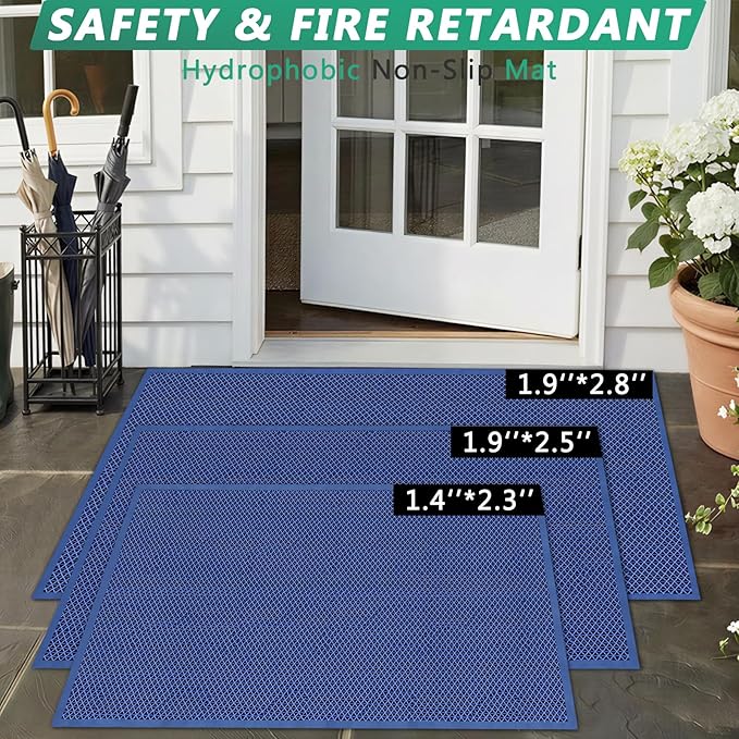 WochiTV Non Slip Drainage Mats, Front Door Mat, PVC Pool Floor Mat 0.2'' Thick Rubber Outdoor Indoor, Parking Space Mat for Bathroom Garage Basement Backyard Commercial Kitchen, 1.9x2.5Ft Blue