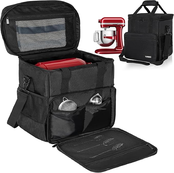 TORIBIO Kitchen Mixer Storage Bag Compatible with KitchenAid and Extra Accessories, Mixer Portable Carrying Bag/Case fit for 6-Quart and 8-Quart Mixers, 15.7" x 10.6" x 17.7"