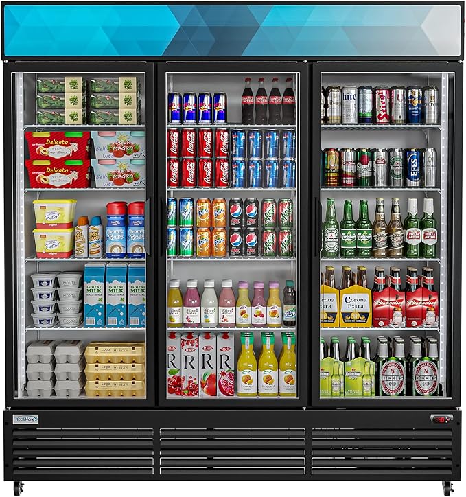 KoolMore MDR-3GD-63C 3 Glass Commercial Display Refrigerator Upright Beverage Cooler Merchandiser-56, 56 Cu. Ft. Space Saver Triple Swing Door, Black