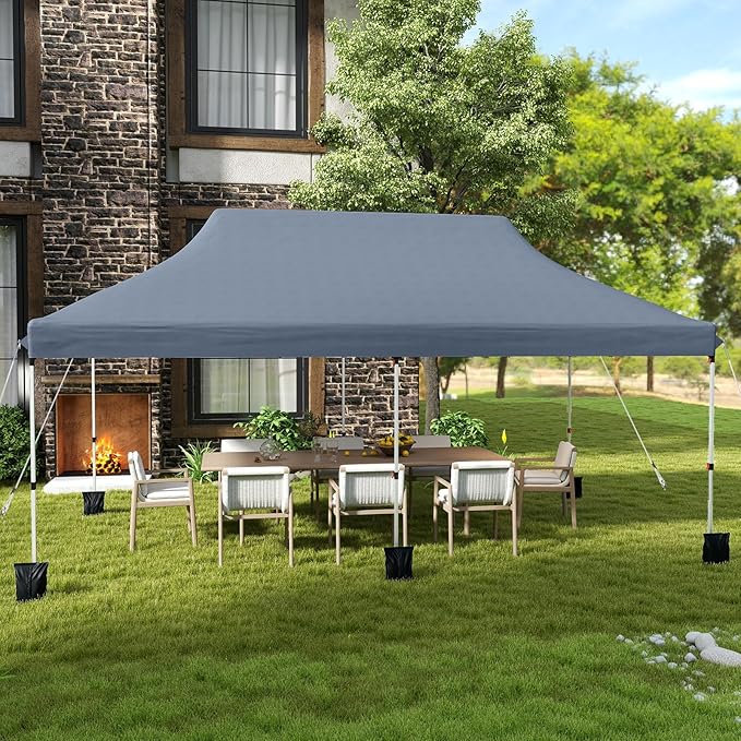 Tangkula 10x20 Ft Pop Up Canopy, Instant Setup Tent with 6 Sandbags, 12 Stakes & 6 Ropes, UPF 50+ Portable Outdoor Canopy Tent with Carrying Bag for Camp, Beach, Patio (Gray)