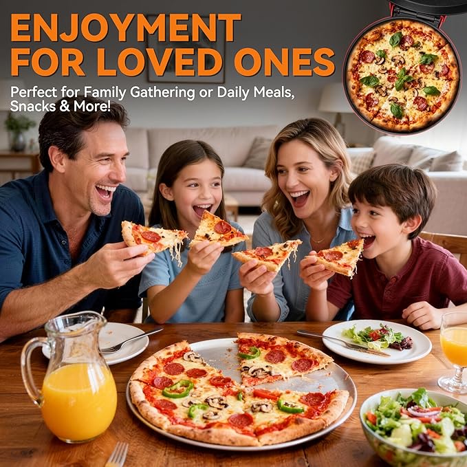 Baker’s Friend Countertop Pizza Maker Electric, 12 Inch Pizza Maker Machine for Home, Quesadilla Maker, Non-stick Cooking Plates, Horno Para Pizza, 1400W, Red