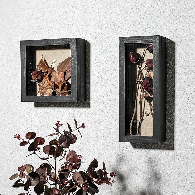 Freezing point Shadow Box Frame 5x12.5 Shadow Box Pin Display Case Cabinet Picture Frame with Linen Back Memorabilia Awards Medals Bouquet Badge Wedding Memory Box for Keepsakes Black Small Narrow