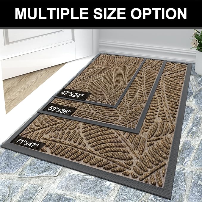 Colorxy Waterproof Doormat, Sturdy Natural Rubber Front Indoor Mat, Non Slip Low Profile Indoor Outdoor Door Mats, Stain and Fade Resistant Floor Mat, Easy Clean Patio Entrance Mat, 47''x24'', Brown
