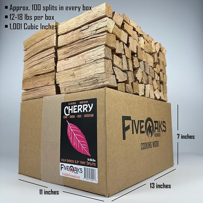 Kiln Dried Cherry Pizza Oven Wood, Mini 5 Inch Cooking Wood for Ooni, Gozney, Bertello Pizza Ovens - Approx 13lbs Product of USA (1,000 Cubic Inches)