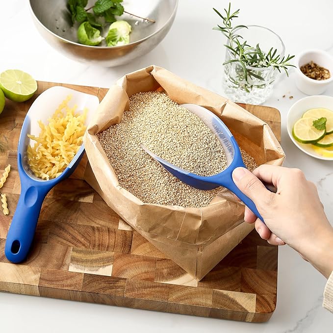 Spring Chef Magnetic Ice Scoopers for Freezer - BPA-Free Plastic Scoop with Soft Grip Handle - Food Scoops for Ice Machine, Popcorn, Pet Food, Flour - Dishwasher Safe Scooper - Set of 2 - Sapphire
