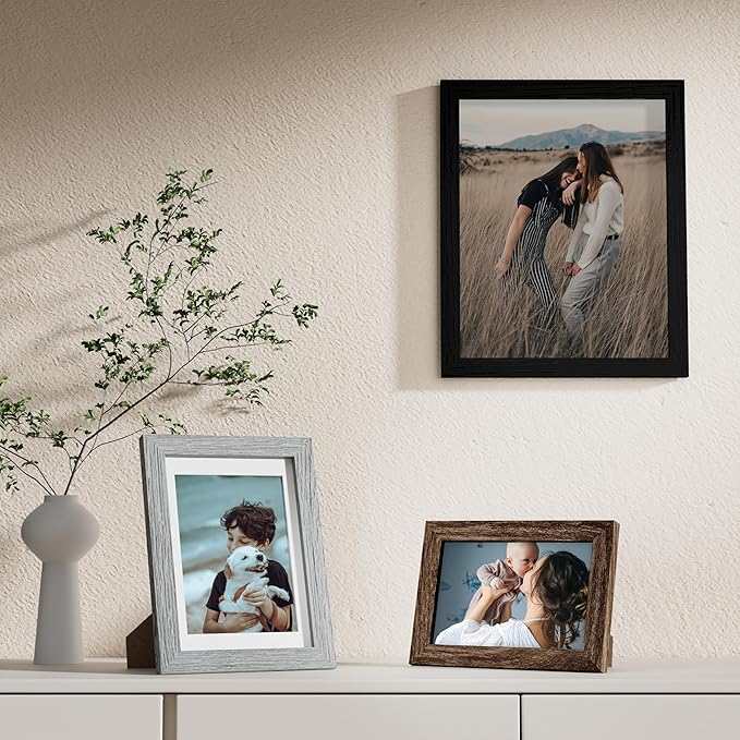 Vittanly Picture Frames Set of 10, Picture Frames Collage Wall Decor with Two 8x10, Four 5x7, and Four 4x6 Photo Frames, Gallery Wall Frame Set for Wall or Tabletop Display, Black&Brown&Grey