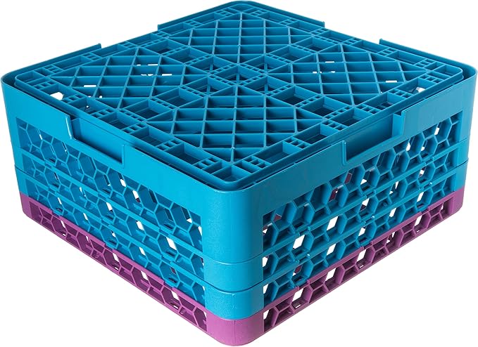 CFS RG9-3C414 OptiClean 9 Compartment Glass Rack with 3 Extenders, 8.72", Polypropylene, Lavender/CFS Blue
