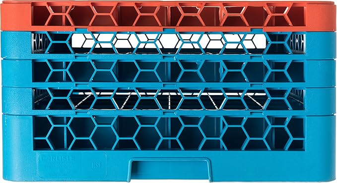 CFS RG36-4C412 OptiClean 36 Compartment Glass Rack with 4 Extenders, 10.3", Polypropylene, Orange/CFS Blue