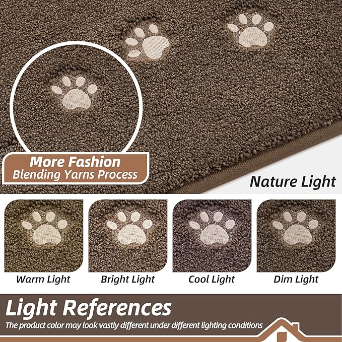 BEQHAUSE Dog Door Mat for Muddy Paws 20"x32" Dirt Trapper Absorbent Doormat Non Slip Entryway Rugs Washable Stain Resistant Welcome Floor Mat Soft Low-Profile for Front Back Door, Brown