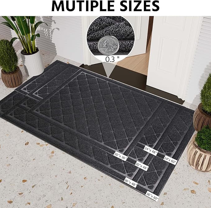 Front Door Mat Indoor Outdoor Entrance, 24" x 48" All-Season Heavy Duty Waterproof Doormat, Non-Slip Absorbent Entryway Mat, Easy to Clean, Low Profile Commercial Floor Mat for Indoor Outdoor