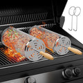 Rolling Grill Basket Grilling Gifts for Men, Nesting Grilling Baskets for Vegetable Small Meat, Removable Handle, 304 Stainless Steel, Outdoor Grill Accessory BBQ Gift for Birthday & Christmas