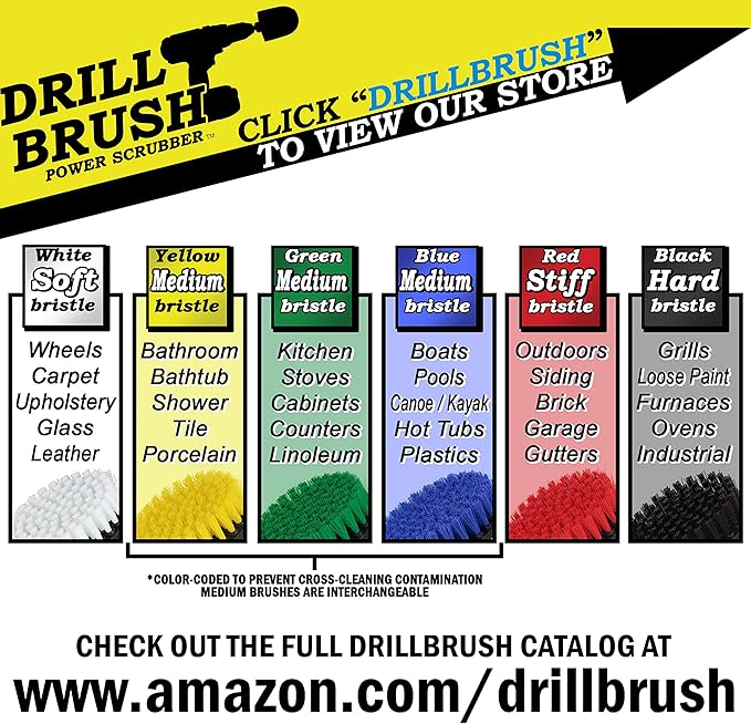 Drill Brush - Grout Cleaner - 2-inch Diameter Round Spin Brush Set - Kitchen Accessories - Scrub Stove, Oven, Sink, Tile - Carpet Cleaner - Leather, Upholstery, Fabric - Wheel Brush - Glass Cleaner